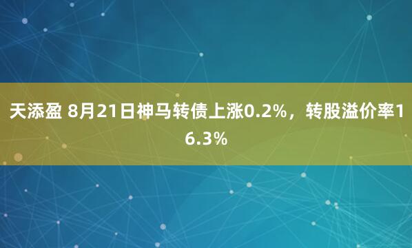 天添盈 8月21日神马转债上涨0.2%，转股溢价率16.3%